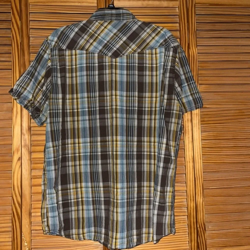 True Religion Made in USA Cotton Short Sleeve Pearl Snap Plaid Shirt‎